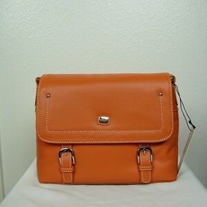 Elegant Orange Leather Shoulder Bag Baggs. Silverware. Genuine Leather. Ad strap